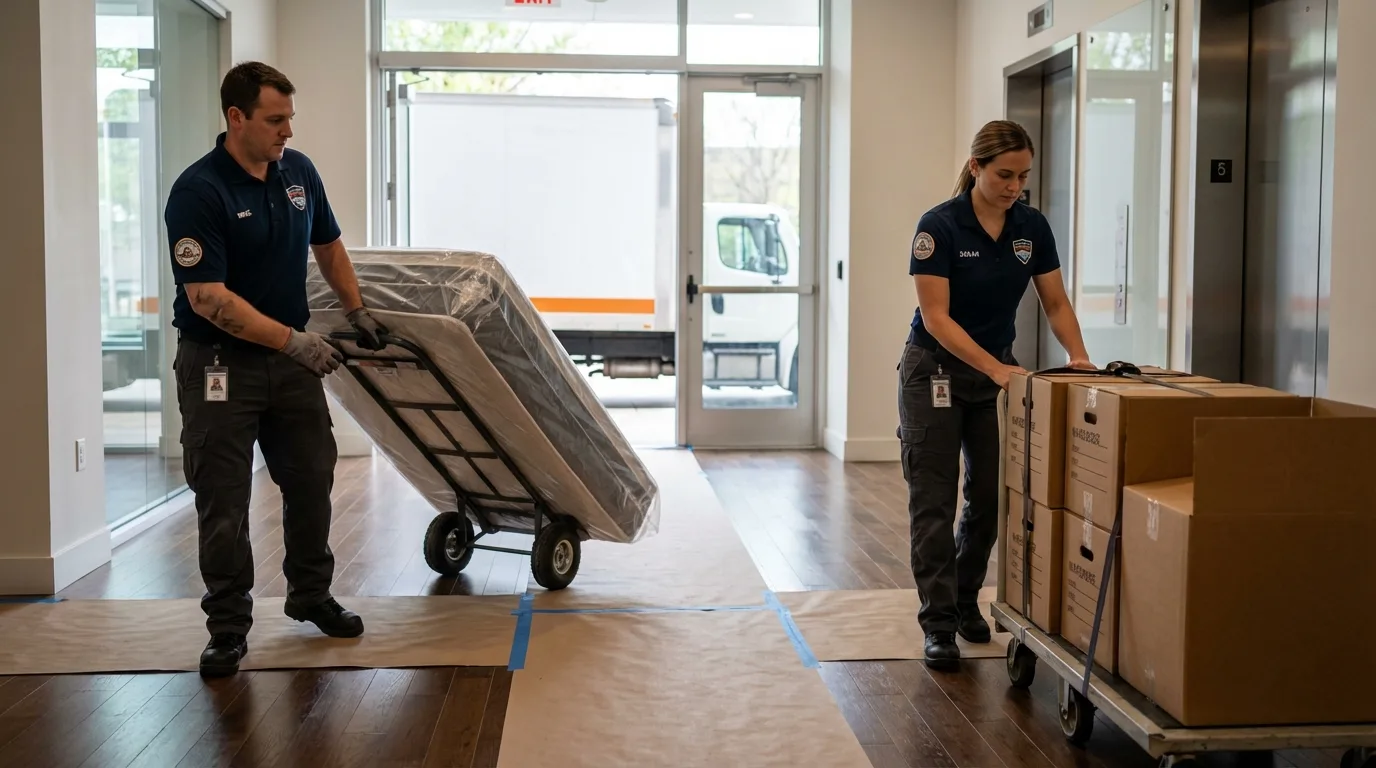 Professional apartment movers loading elevator in Vineland, NJ